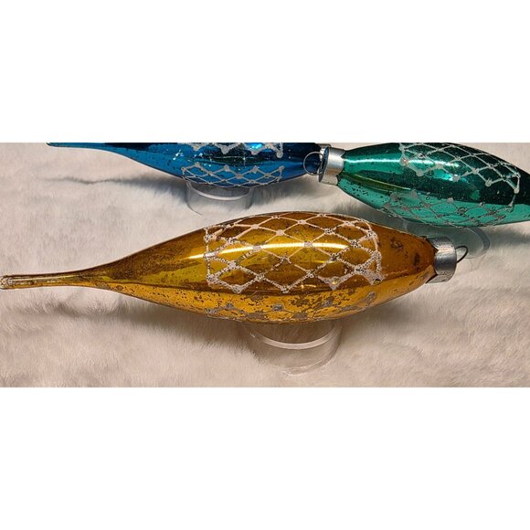 Vintage Mercury Glass Teardrop Icicle Stenciled Christmas Ornaments - Picture 7 of 10